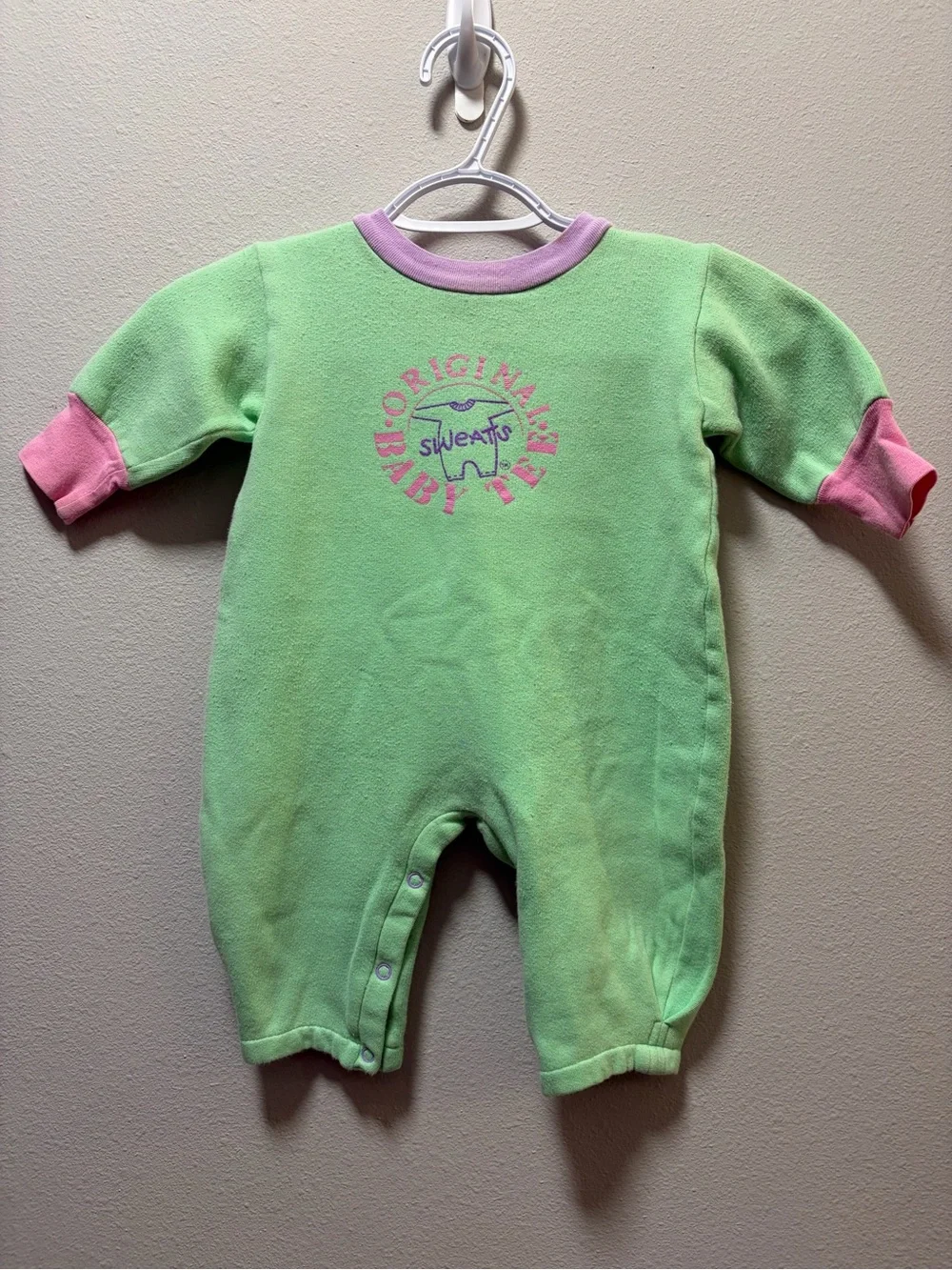 Vintage 90s Original Baby Sweats Colorblock Fleece Romper - Kidcore Pastel